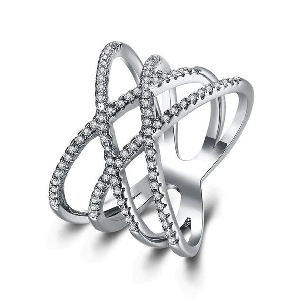 Fashion Women's Cross Shaped Multilayer Rings with Zirconia Crystal - SolaceConnect.com