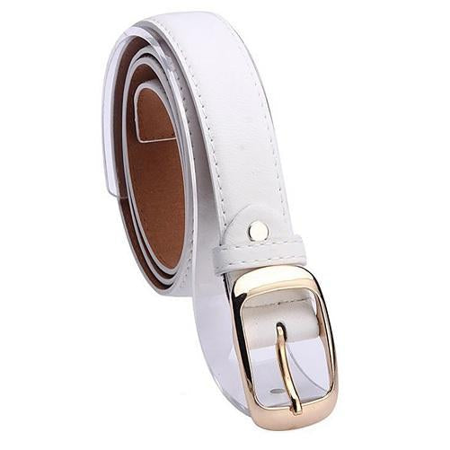 Fashion Women's Faux Leather Straps Gold Pin Metal Buckle Belt Cinturones - SolaceConnect.com