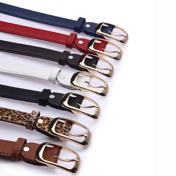 Fashion Women's Faux Leather Straps Gold Pin Metal Buckle Belt Cinturones  -  GeraldBlack.com