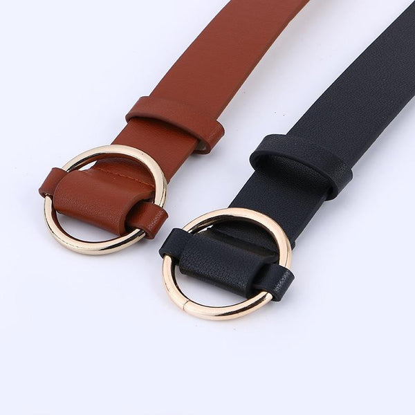 Fashion Women's Leather Strap Gold Pin Buckles Side Deduction Belts - SolaceConnect.com