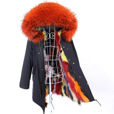 Fashion Women's Raccoon Fur Collared Warm Jacket with Removable Fur Lining  -  GeraldBlack.com