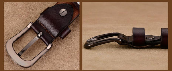 Fashion Women's Stitching Up Pin Buckle Genuine Cow Skin Leather Strap Belt - SolaceConnect.com