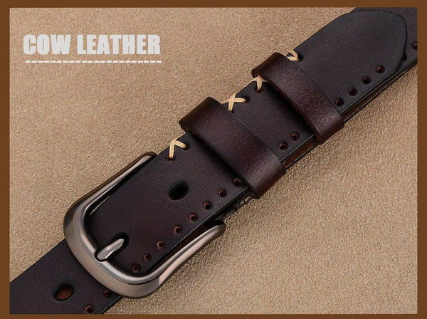 Fashion Women's Stitching Up Pin Buckle Genuine Cow Skin Leather Strap Belt - SolaceConnect.com