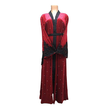 Fashion Women's Velvet Nail Bead Embroidered Middle East Robe Abaya Dress  -  GeraldBlack.com