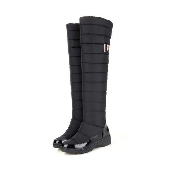 Fashion Women's Warm Winter Knee High Boots with Round Toe Down Fur - SolaceConnect.com
