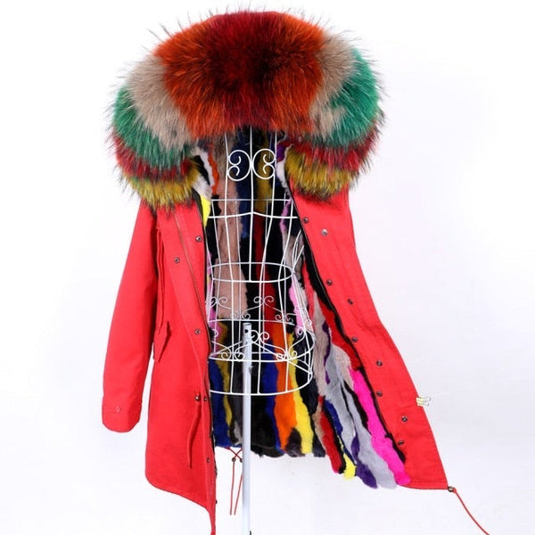 Fashion Women's Winter Big Fur Hooded Jacket with Removable Rabbit Fur Lining  -  GeraldBlack.com