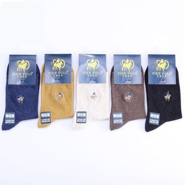 Fashionable 5 Pairs lot Mix Color Embroidery Cotton Socks for Men - SolaceConnect.com