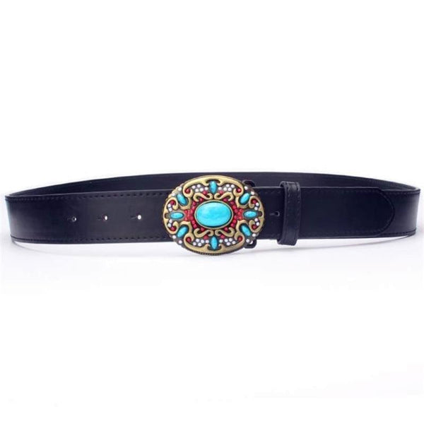 Fashionable Cowskin Leather Belts with Turquoise Stones for Women - SolaceConnect.com
