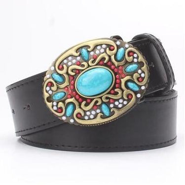 Fashionable Cowskin Leather Belts with Turquoise Stones for Women - SolaceConnect.com