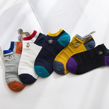 Fashionable Double Needle Embroidered Cotton Boat Socks for Men - SolaceConnect.com