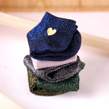 Fashionable Silver Gold Silk Socks with Colorful Heart Love Embroidery - SolaceConnect.com