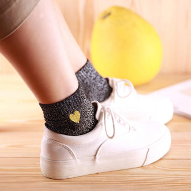 Fashionable Silver Gold Silk Socks with Colorful Heart Love Embroidery  -  GeraldBlack.com