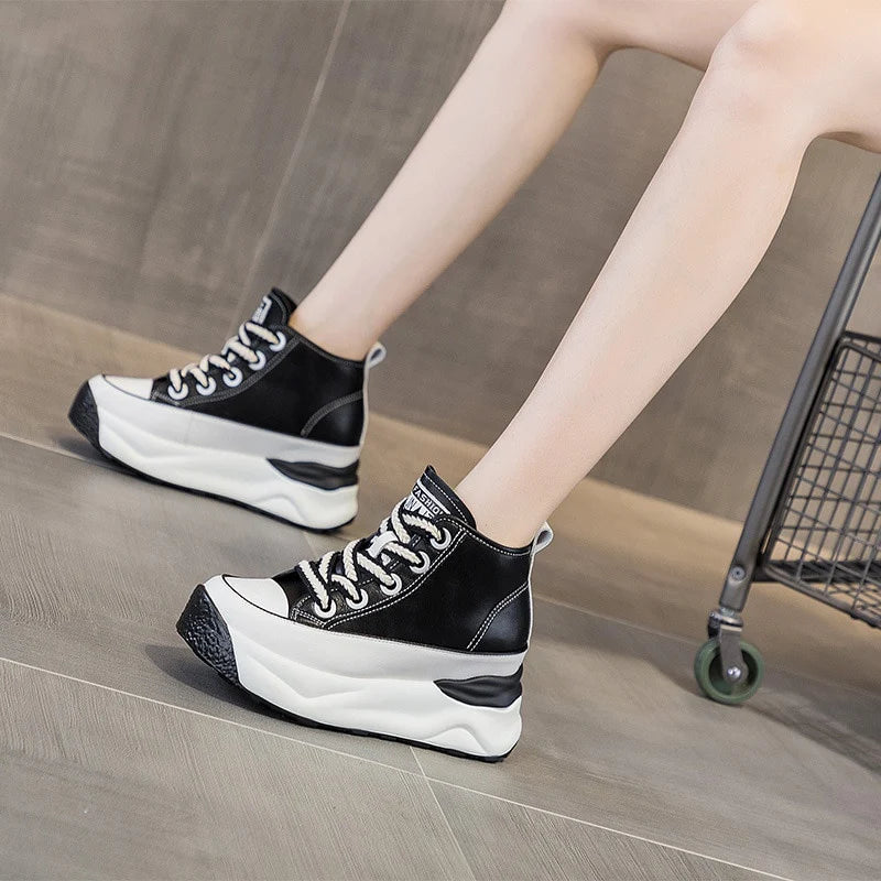 Winter Korean Women's Genuine Leather 4.5cm Platform Wedge Mid Calf Boots 1 Winter Korean Women's Genuine Leather 4.5cm Platform Wedge Mid Calf Boots