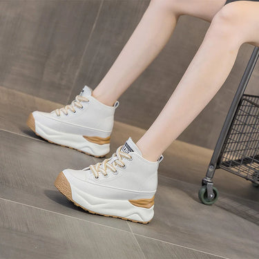 Female 4.5cm Genuine Leather Platform Wedge Korean Style Ankle Mid Calf Boots Autumn Winter Plush Fur Shoes  -  GeraldBlack.com