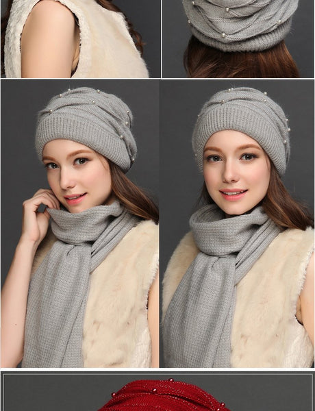 Female Autumn Winter Warm Handmade Knitted Woollen Hat & Scarf - SolaceConnect.com
