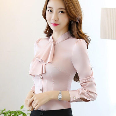 Female Elegant Slim Fit Chiffon Ruffled Collar Office Shirts Tops Blouses - SolaceConnect.com