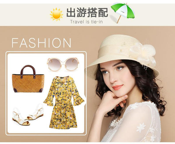 Female Students Summer Folding Straw Beach Sunscreen Cap Arrival - SolaceConnect.com