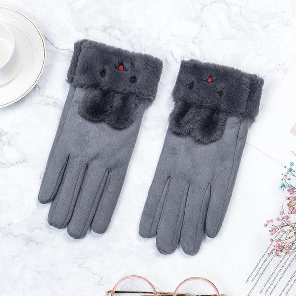 Female Suede Furry Warm Full Finger Winter Outdoor Touch Screen Gloves - SolaceConnect.com