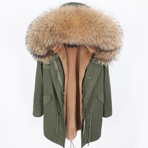Female Winter Warm Big Fox Fur Collar Hooded Zipper Slim Coats & Jackets  -  GeraldBlack.com