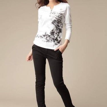 Femme Cotton Graphic Printed T-Shirt Tees Tops with Button for Women - SolaceConnect.com