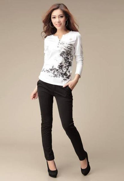 Femme Cotton Graphic Printed T-Shirt Tees Tops with Button for Women - SolaceConnect.com