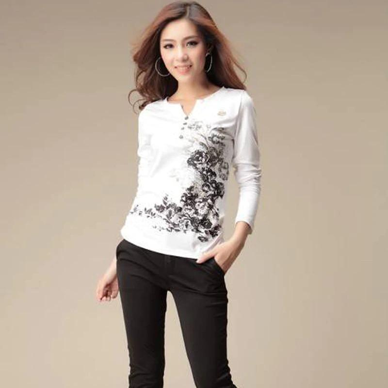 Femme Cotton Graphic Printed T-Shirt Tees Tops with Button for Women  -  GeraldBlack.com