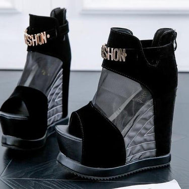 Fish Mouth Style Flock Hollow High Slope Sexy Ankle Boots for Women - SolaceConnect.com