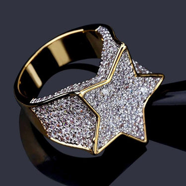Five Pointed Star Micro Zircon Iced Out Hip Hop Fashion Unisex Ring - SolaceConnect.com