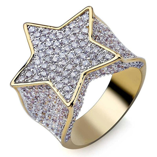 Five Pointed Star Micro Zircon Iced Out Hip Hop Fashion Unisex Ring  -  GeraldBlack.com