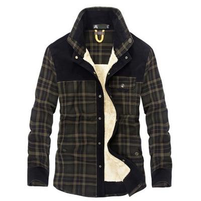 Fleece Wool Plaid Pattern Military Men’s Casual Shirts in Size M-3XL - SolaceConnect.com