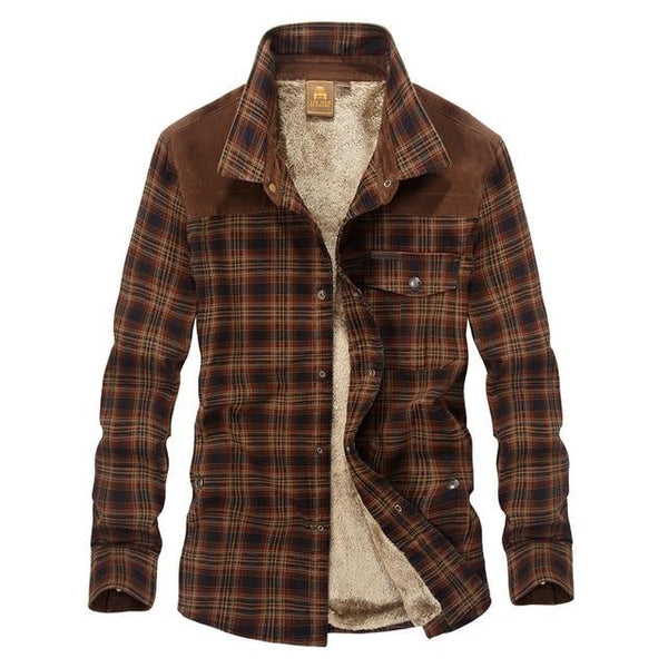 Fleece Wool Plaid Pattern Military Men’s Casual Shirts in Size M-3XL - SolaceConnect.com