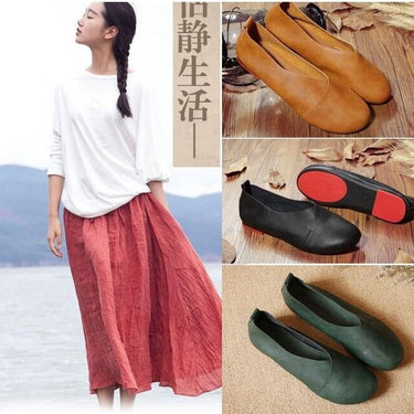 Flexible Genuine Leather Hand-Sewn Loafers Flat Casual Shoes for Woman  -  GeraldBlack.com