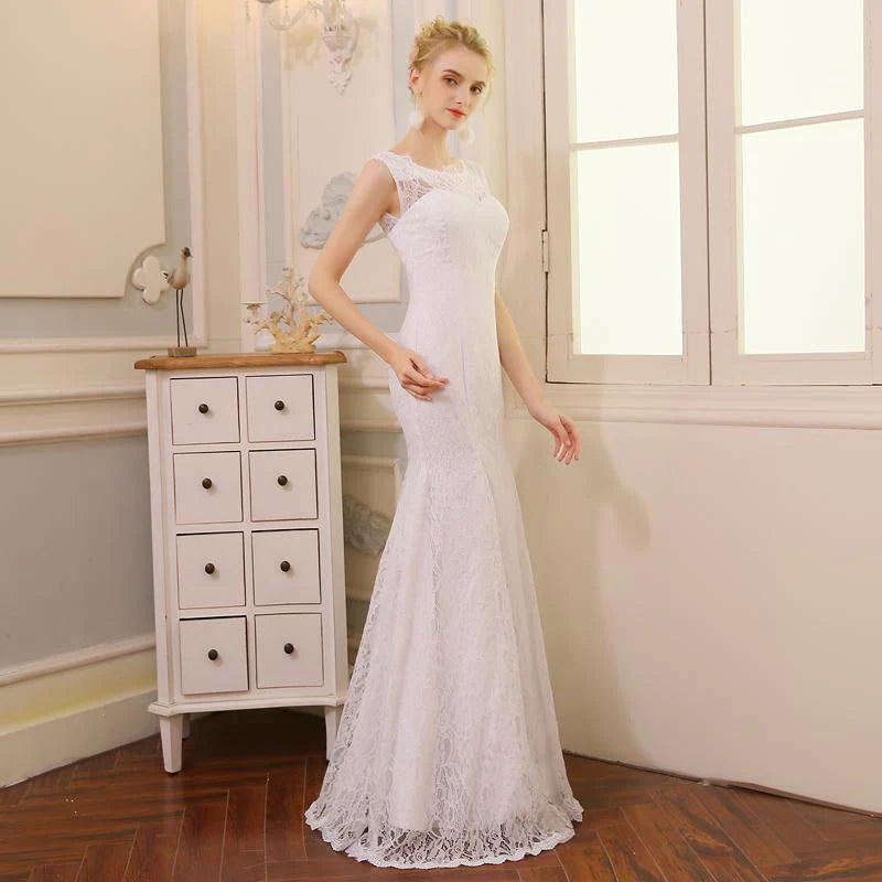 Floor Length Mermaid Wedding Dress for Brides with Lace Appliques  -  GeraldBlack.com