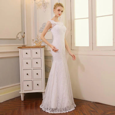 Floor Length Mermaid Wedding Dress for Brides with Lace Appliques  -  GeraldBlack.com