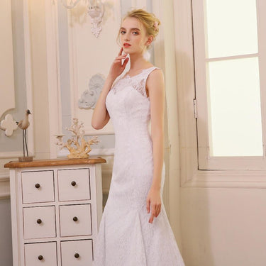 Floor Length Mermaid Wedding Dress for Brides with Lace Appliques - SolaceConnect.com