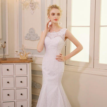 Floor Length Mermaid Wedding Dress for Brides with Lace Appliques - SolaceConnect.com