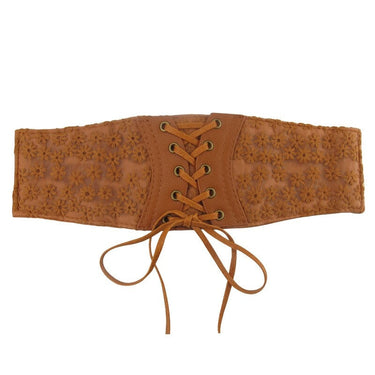 Flower Decor Design Western Lace Wide Corset Belts for Women  -  GeraldBlack.com