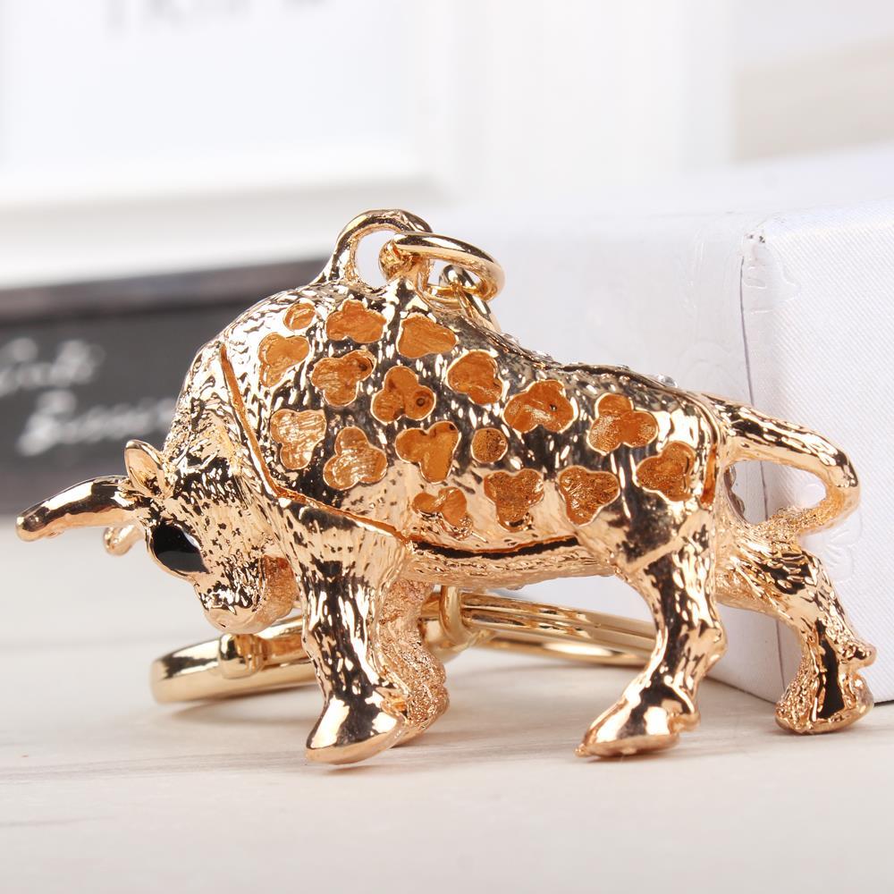 Flowers Cattle Cow Crystal Charm Pendant Purse Bag Car Party Key Ring Chain - SolaceConnect.com