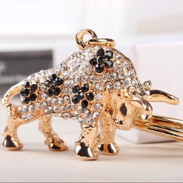 Flowers Cattle Cow Crystal Charm Pendant Purse Bag Car Party Key Ring Chain - SolaceConnect.com