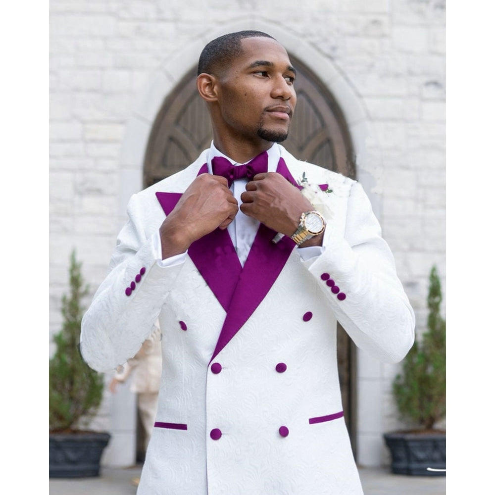Formal Cotton Floral Lapel Double-Breasted Wedding Blazer Suits for Men  -  GeraldBlack.com