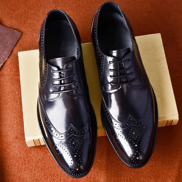 Formal Men’s Black Genuine Leather Oxford Wedding Dress Shoes - SolaceConnect.com