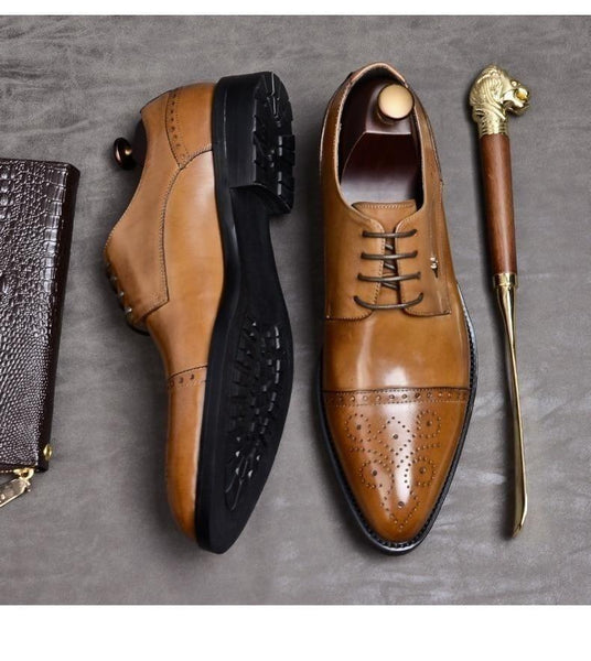 Formal Men’s Black Genuine Leather Oxford Wedding Dress Shoes - SolaceConnect.com