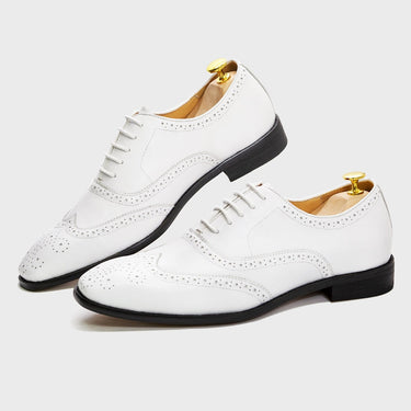 Formal Men's White Calfskin Leather Lace-up Wedding Oxfords Brogue Shoes  -  GeraldBlack.com