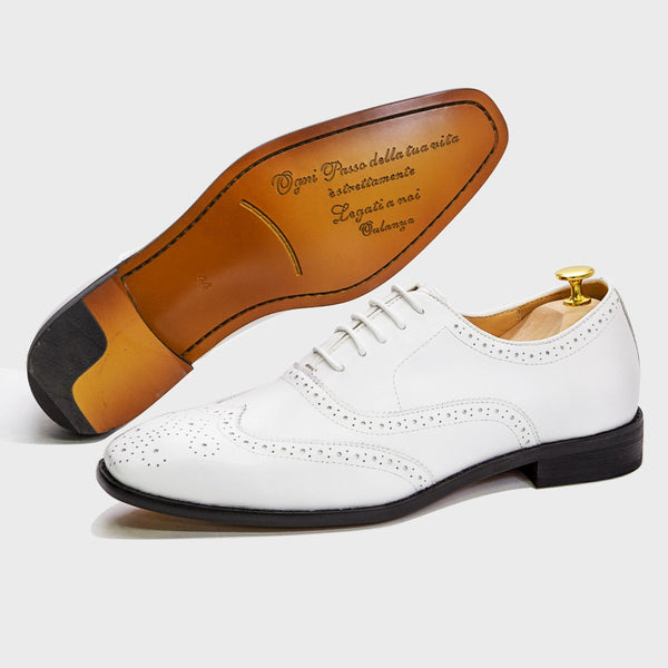 Formal Men's White Calfskin Leather Lace-up Wedding Oxfords Brogue Shoes  -  GeraldBlack.com
