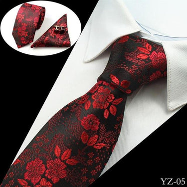 Formal Silk Jacquard Floral Gravata Necktie Hanky Cufflinks Set for Men - SolaceConnect.com