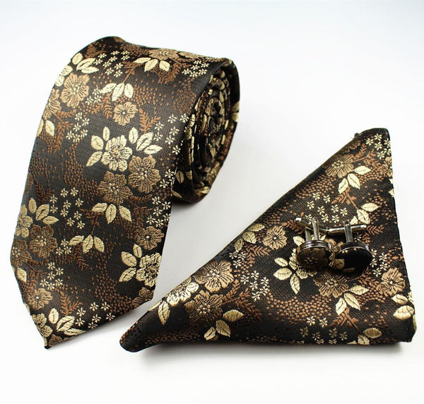 Formal Silk Jacquard Floral Gravata Necktie Hanky Cufflinks Set for Men  -  GeraldBlack.com