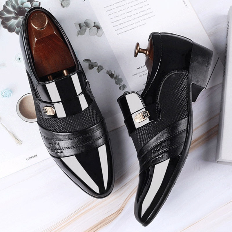 Formal Wedding Brown Classic Leather Slip-On Oxford Dress Shoes for Men  -  GeraldBlack.com