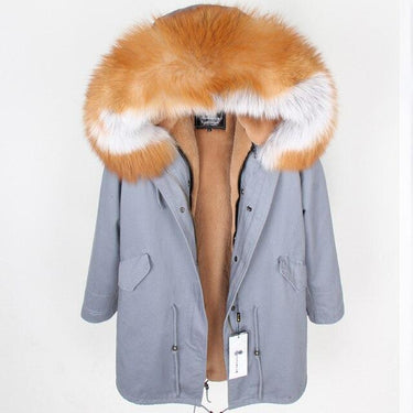 D5 Women's leather jacket Large Natural Fox Fur Hooded Coat Parka Outwear Long Detachable Lining - SolaceConnect.com