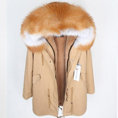 D4 Women's leather jacket Large Natural Fox Fur Hooded Coat Parka Outwear Long Detachable Lining - SolaceConnect.com