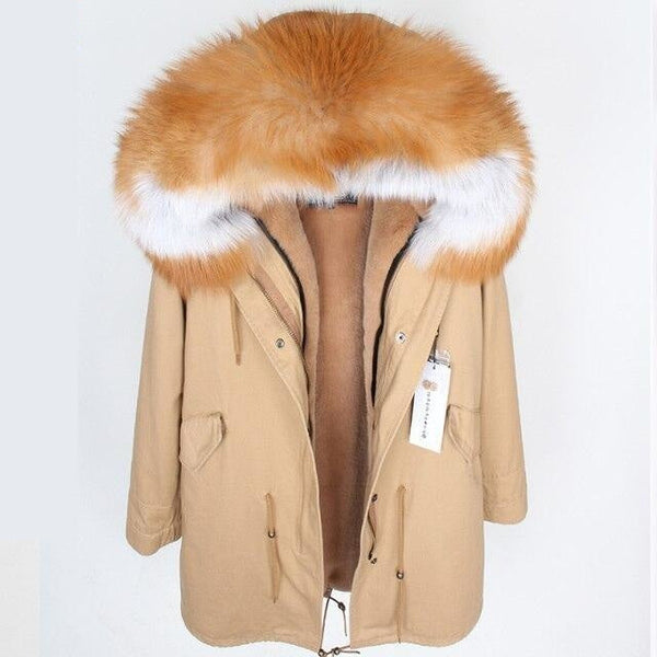 Fox Fur Leather Women's Large Hooded Long Detachable Lining Coats & Jackets  -  GeraldBlack.com